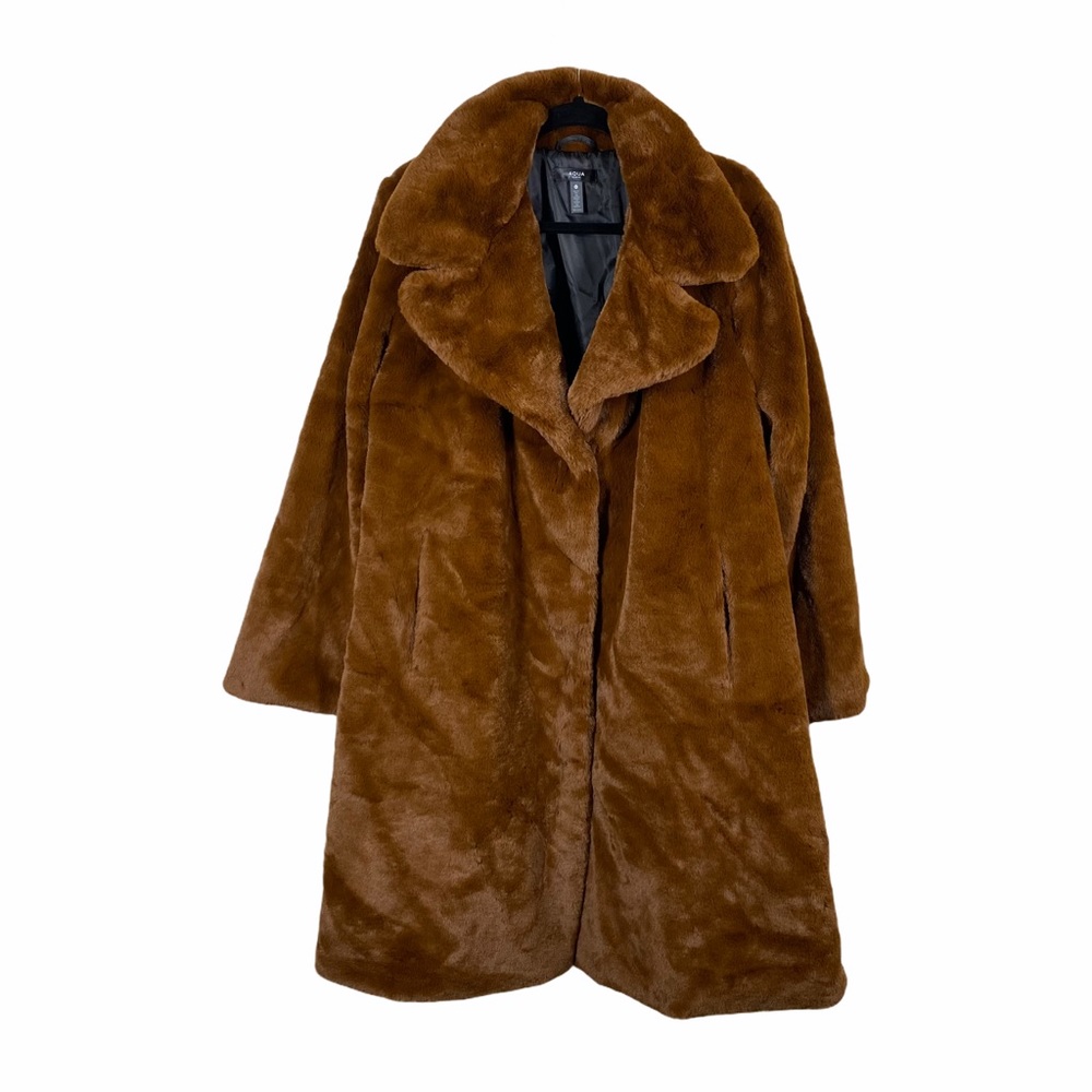 Aqua Curve Faux Fur Coat Wide Lapels Mink 2X